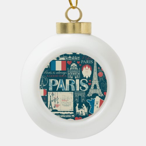 Parisian Vintage French Republic Elegance Ceramic Ball Christmas Ornament