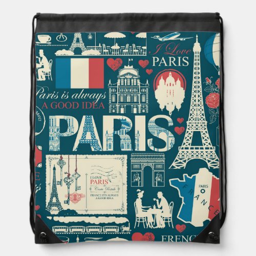 Parisian Vintage French Republic Elegance Drawstring Bag