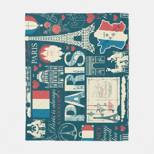 Parisian Vintage French Republic Elegance Fleece Blanket
