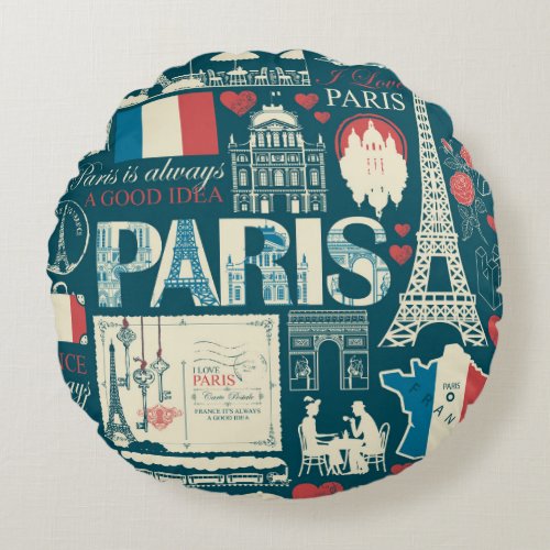 Parisian Vintage French Republic Elegance Round Pillow