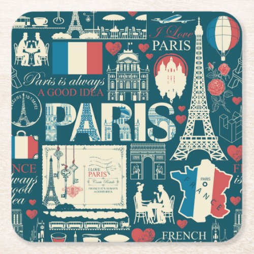 Parisian Vintage French Republic Elegance Square Paper Coaster