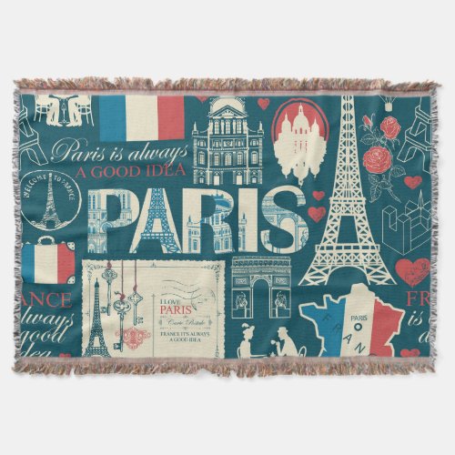 Parisian Vintage French Republic Elegance Throw Blanket