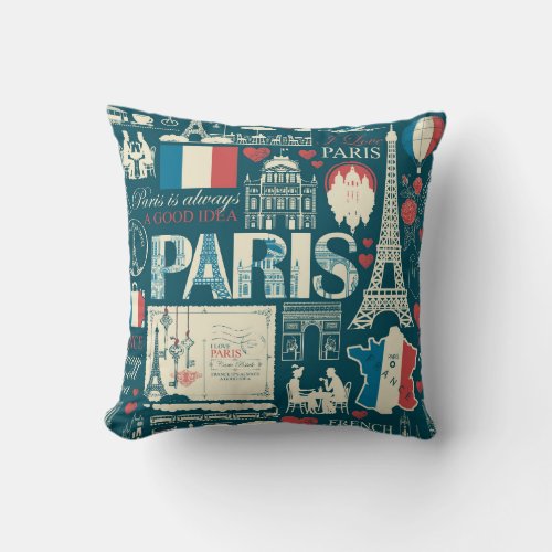 Parisian Vintage French Republic Elegance Throw Pillow