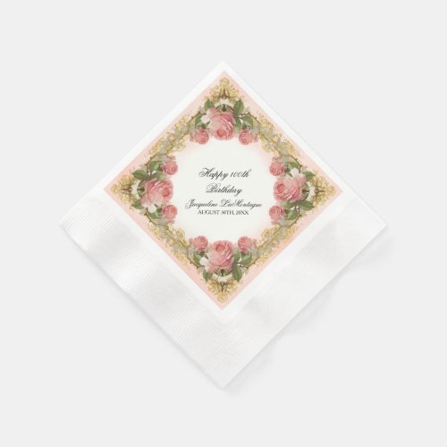 Parisian Vintage Rose Manor House Birthday Party Paper Napkins