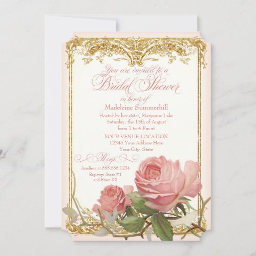 Parisian Vintage Rose Manor House Bridal Shower Invitation