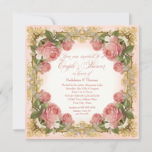 Parisian Vintage Rose Manor House Couples Shower Invitation