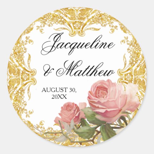 Parisian Vintage Rose Manor House Formal Wedding Classic Round Sticker