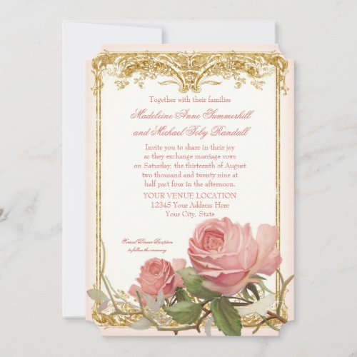 Parisian Vintage Rose Manor House Formal Wedding Invitation