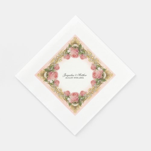 Parisian Vintage Rose Manor House Formal Wedding Paper Napkins