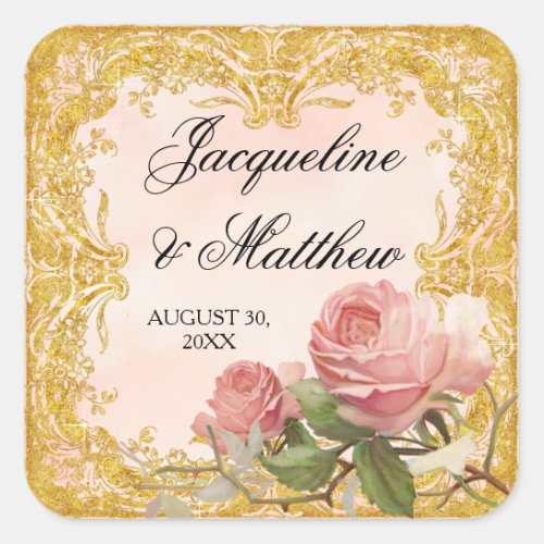 Parisian Vintage Rose Manor House Formal Wedding Square Sticker