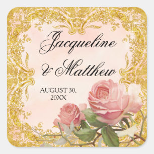 Parisian Vintage Rose Manor House Formal Wedding Square Sticker