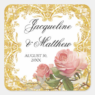 Parisian Vintage Rose Manor House Formal Wedding Square Sticker