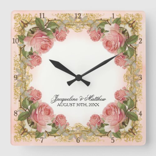 Parisian Vintage Rose Manor House Formal Wedding Square Wall Clock