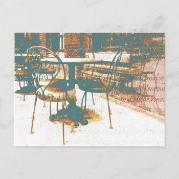 Parisian Vintage Street Cafe With Script Postcard by myworldtravels at Zazzle