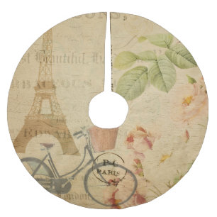 Parisian Vintage With Eiffel Tower Brushed Polyester Tree Skirt