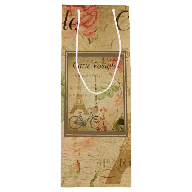 Parisian Vintage With Eiffel Tower Wine Gift Bag (Front)