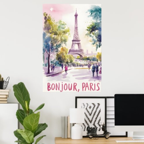 Parisian Watercolor of the Eiffel Tower Poster
