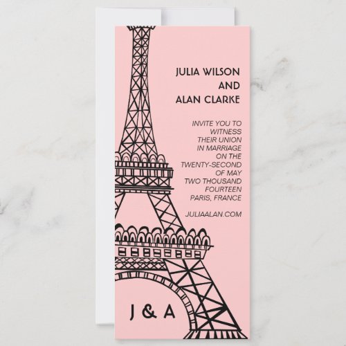 Parisian Wedding Invitation Eiffel Tower Pink
