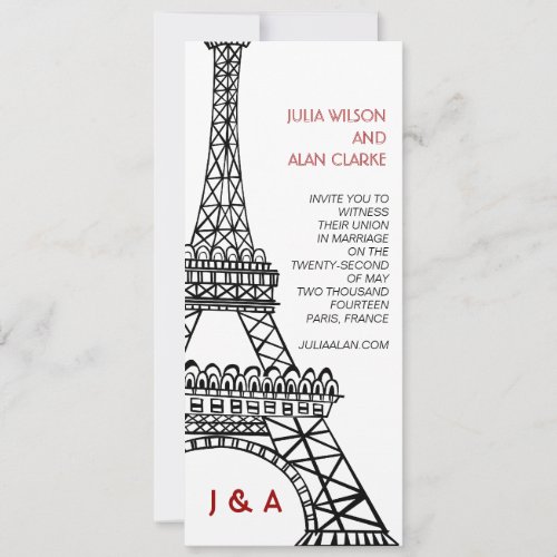 Parisian Wedding Invitation Red Black Eiffel Tower