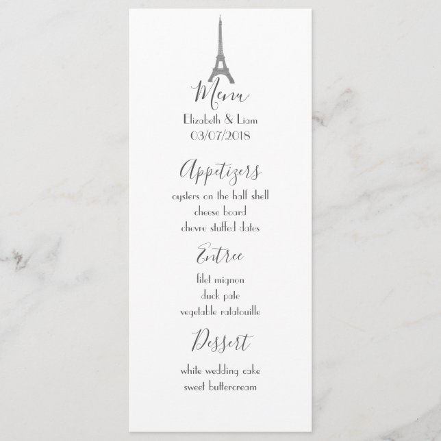 Parisian Wedding Menu (Front)