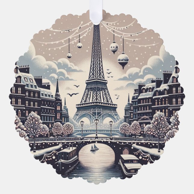 Parisian Winter Elegance - Christmas in the City Ornament Card (Front)
