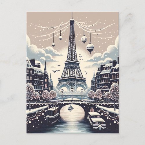 Parisian Winter Elegance _ Christmas in the City Postcard