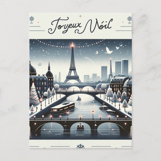 Parisian Winter Elegance, City of lights Holiday Postcard (Front)