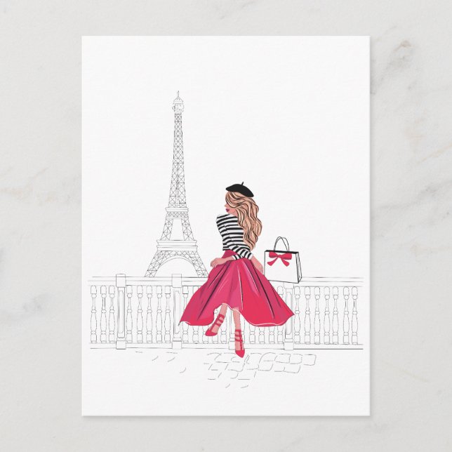 Parisian Woman by Eiffel Tower Postcard (Front)