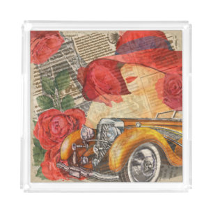 Parisian Woman: Eiffel Tower Retro. Acrylic Tray