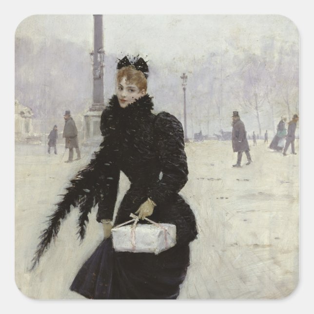 Parisian woman in the Place de la Concorde Square Sticker (Front)