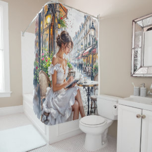 Parisian Women Elegance: Paris Café Street Vibes Shower Curtain