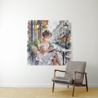 Parisian Women Elegance: Paris Café Street Vibes Tapestry