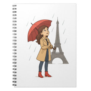 Parisian Wonder" – Dziewczyna z parasolką pod Wież Notebook