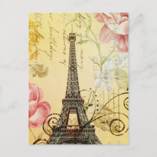 Parisian yellow floral Vintage Paris Eiffel Tower Postcard