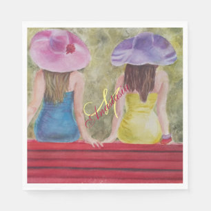 PARK BENCH GIRLFRIENDS MONOGRAM PARTY NAPKINS
