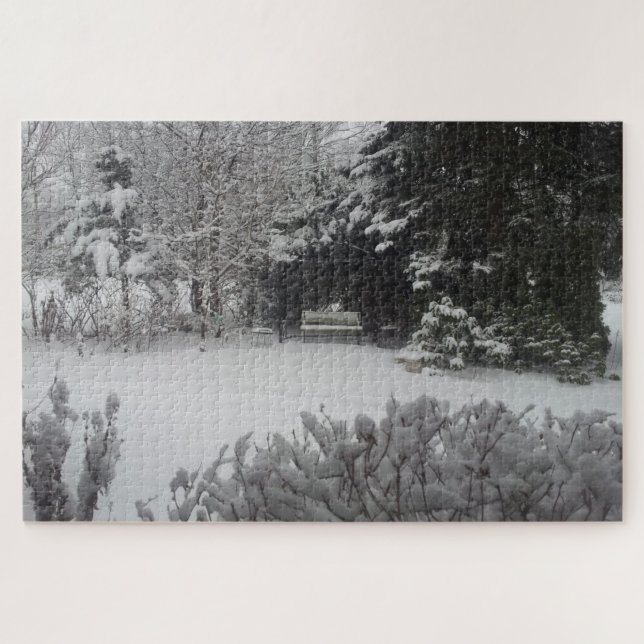 Park Bench in Fresh Snow Jigsaw Puzzle (Horizontal)
