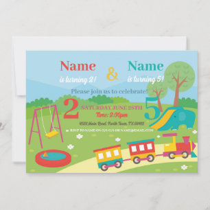 Park Birthday Kids Girls Boys Any Age Joint Party Invitation
