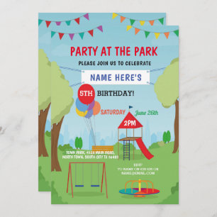 Park Birthday Party Slide Swings Outdoor Fun Invitation