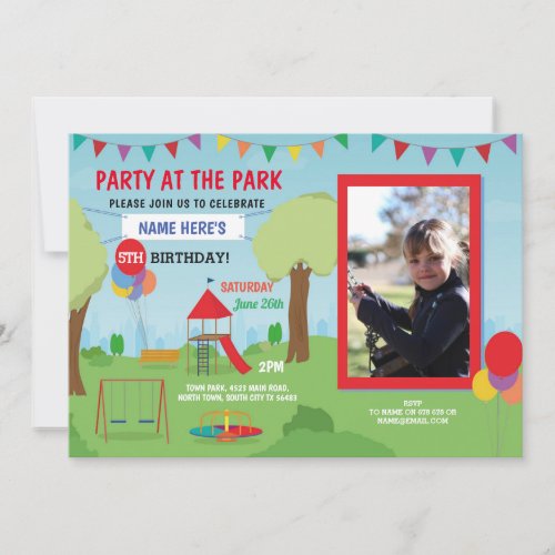 Park Birthday Party Slide Swings Outdoor Photo Invitation