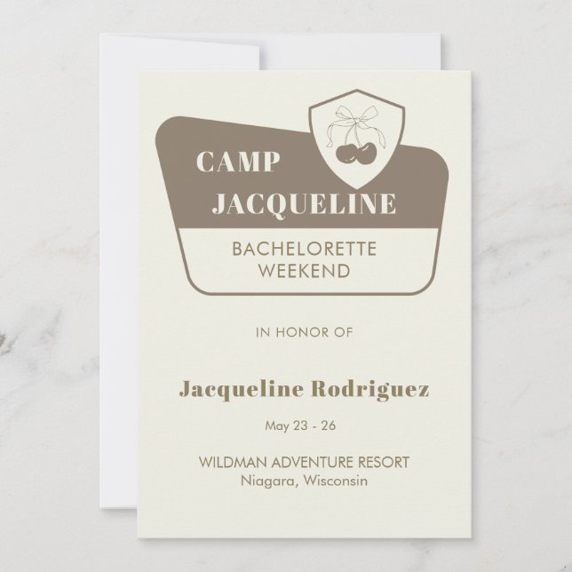 Park Camp Theme Bachelorette Weekend Itinerary Invitation (Front)