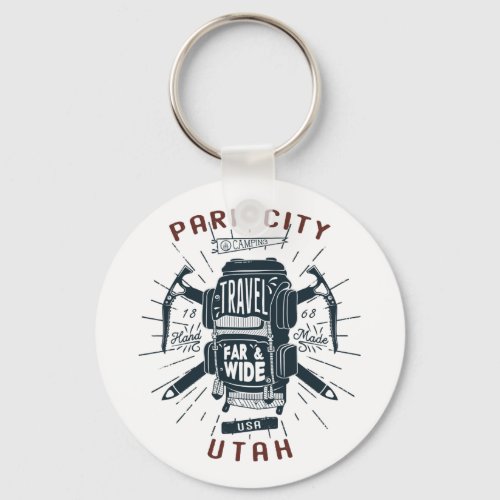 Park City Utah Backpack Gear Retro Travel Keychain