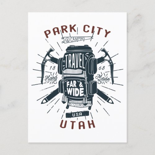 Park City Utah Backpack Gear Retro Travel Postcard