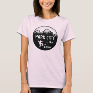 Park City Utah black snowboard art ladies tee