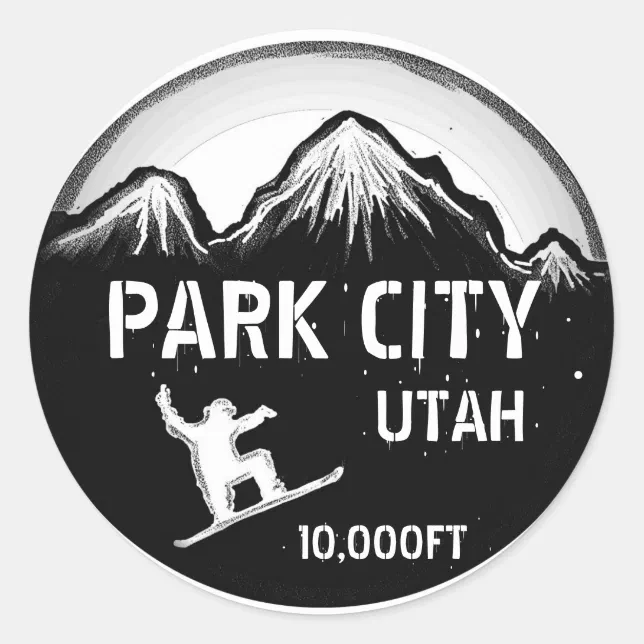 Park City Utah Black White Snowboard Art Stickers 