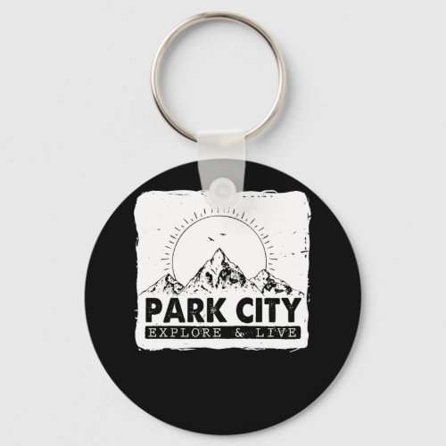 Park City Utah Explore And Live Distressed Hiking Keychain