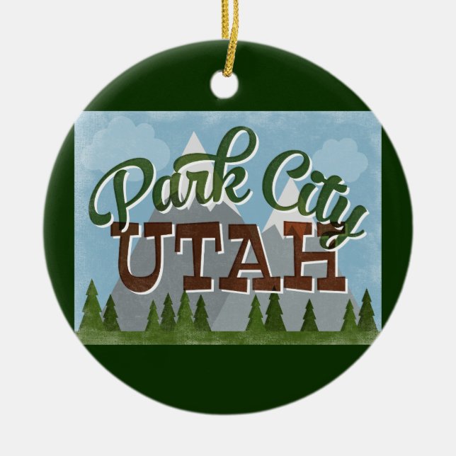 Park City Utah Fun Retro Snowy Mountains Ceramic Ornament (Front)
