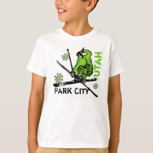 Park City Utah green theme skier boys tee