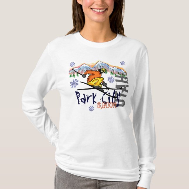 Park City Utah ladies ski elevation hoodie T-Shirt (Front)