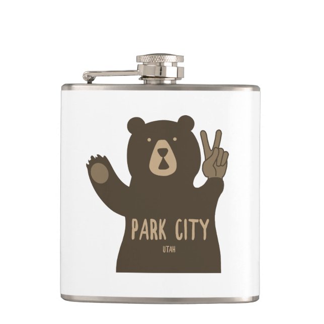 Park City Utah Peace Bear Flask (Front)