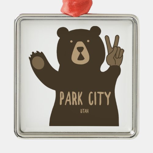 Park City Utah Peace Bear Metal Ornament